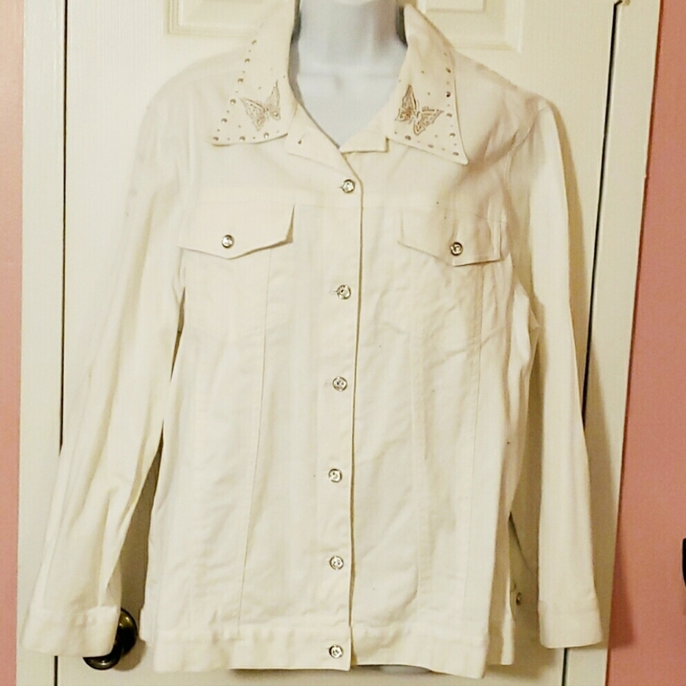 Maggie Sweet Pure White Plus Size Stretch Denim Jean Jacket Size 1X